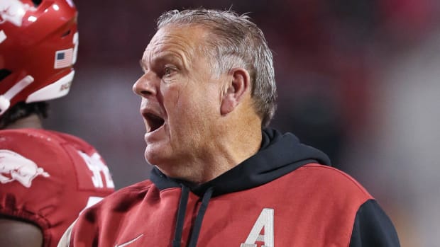 Razorbacks coach Sam Pittman on sidelines against Florida International